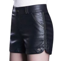 韩版皮裤女短裤女秋冬新款热裤韩版修身pu皮裤显瘦女高腰靴裤外穿 黑色 S [80-88斤]