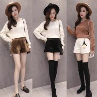 [三色九码]金丝绒夹棉短裤女秋冬2021新品松紧腰韩版阔腿裤靴裤 棕色 XS[建议70-80斤]