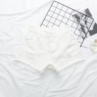 高腰烟灰色排扣破洞牛仔短裤女夏aa性感热裤胖mm宽松大码阔腿裤潮 5108白色送腰带 XXS