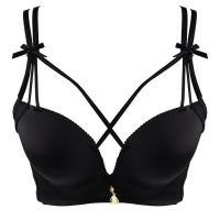 超厚9cm性感少女交叉美背内衣女小胸加厚8cm聚拢文胸套装平胸AA杯 黑色/单件 32/70A