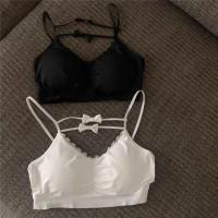 2021新款百搭内搭小背心弹力心机设计甜美小蝴蝶结露背吊带抹胸 201黑色 L 100-135斤