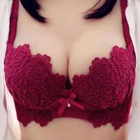 品牌加厚小胸罩无钢圈蕾丝都市内衣女性感聚拢丽人刺绣文胸套装 玫红色[单件] 32/70A