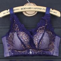 [文胸套装]内衣女无钢圈性感蕾丝抹胸防走光中厚聚拢调整型胸罩 蓝色单件 34/75