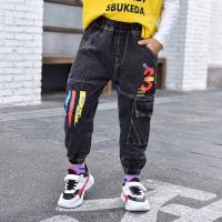 男童牛仔裤儿童裤子秋长裤韩版中大童新款2021休闲宽松版童装男潮 黑色-彩条单裤 5031 单裤 110