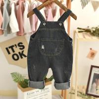 宝宝背带裤新款秋装休闲儿童裤子时尚春秋薄款男女童牛仔背带潮裤 黑色P16 破洞袋牛仔背带裤 48 适合体重5斤宝宝