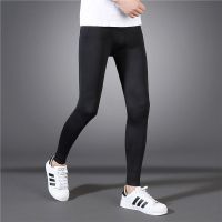 秋裤子男内穿冬季加绒加厚棉裤青少年单件紧身打底线裤男士保暖裤 无绒纯色紧身裤 S