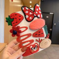 儿童发夹发饰秋冬毛绒发夹可爱小女孩毛线发夹刘海夹碎发夹子发饰 1#波点+蝴蝶结9件套