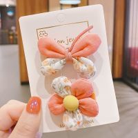 韩国儿童蝴蝶结可爱发夹小女孩碎发刘海夹宝宝不伤发公主夹子头饰 橘粉碎花蝴蝶对装