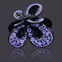 发夹抓夹大号韩国发饰水钻头饰品头发夹子发抓中号卡子盘发抓发夹 小蝴蝶6.5CM-紫罗兰