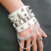 特价非主流手链带戒指男个性霸气骷髅头皮手环朋克铆钉手镯潮夸张 星星朋克手链白色