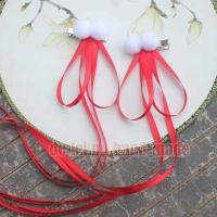 古风长飘带蝴蝶结飘带发饰小龙女发夹cos古装汉服新娘伴娘头饰品 新大红(无铃铛一对)