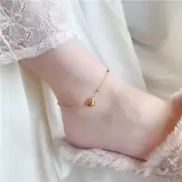 不掉色小众设计钛钢金色桃心脚链女简约个性脚饰足链爱心手链手串 间接豆 脚链