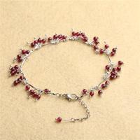 晶档天然水晶石榴石脚链碧玺女款简约时尚手工韩版饰品加长脚链 石榴石+延长链