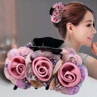 远方情气宇不凡新款花朵夹抓夹立体玫瑰花发夹优雅盘头发饰T255 气宇不凡三朵玫瑰 浅紫色