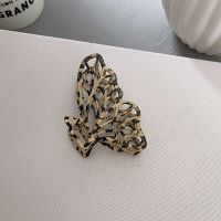 豹纹发夹韩国气质金属大号抓夹女后脑勺盘发鲨鱼夹子优雅发抓发饰 中号-豹纹蝴蝶