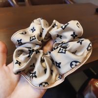 韩国高档印花大肠发圈BM缎面气质高级感大肠圈丸子头简约复古头绳 驴卡其