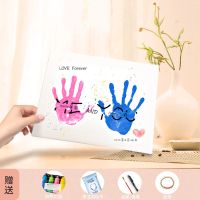 情侣礼物有意义一对新年礼物送男朋友送彩色手印纪念品相框小玩意 DIY手印油画+4色颜料(无支架)