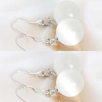 [2对装]合成猫眼石锆石学生长款耳环气质时尚贝壳珍珠耳坠耳饰 B0000 猫眼短款 细钩白色 B0000 猫眼短款 细钩