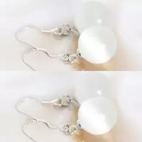 [2对装]合成猫眼石锆石学生长款耳环气质时尚贝壳珍珠耳坠耳饰 B0000 猫眼短款 细钩白色 B0000 猫眼短款 细钩