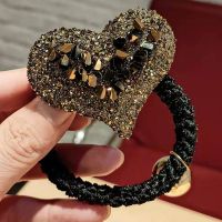 韩版扎头绳成人时尚高档头绳水晶头花饰品百搭女士皮套扎头发皮筋 7公分大爱心(金色)