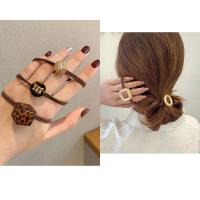 韩国豹纹头绳女成人橡皮筋扎头发头饰复古金属球简约时尚发绳发圈 一池春水5件套