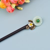 中式发簪女复古风头饰步摇盘发簪子汉服旗袍饰品简约现代日常学生 淡绿色193