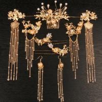 古风汉服发冠头饰女全套古装古代发饰仙气造型流苏步摇发簪配饰品 [金色九件套(耳钩款)