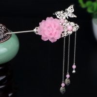 古典复古发簪古风簪子古代步摇饰品发夹头饰汉服女古装配饰 浅粉色[送原创耳环]
