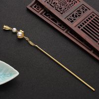 原创发簪铜簪子发钗古装汉服日常简约现代古风盘发丸子头发饰女 白珠子发簪一支
