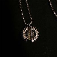 韩版ins原宿风复古太阳花图腾项链个性向日葵吊坠饰品挂饰男女潮 向日葵 珍珠链[吊坠可开]