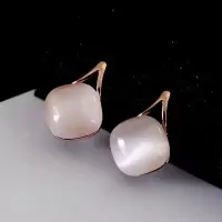套装短项链韩版玫瑰金耳环气质猫眼石锁骨链耳钉送闺蜜情人节礼物 [银针]耳钉菱形猫眼