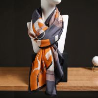 新款高档桑蚕丝巾女真丝长款时尚薄款围巾纱巾沙滩巾防晒披肩洋气 艾玛扣 180*90