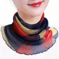 围脖女套头小丝巾春秋冬保暖时尚韩版护颈假领子套脖百搭围巾薄款 兰红条纹(单条装)