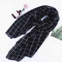 韩版女冬款学生棉麻长围巾春秋款格子新款保暖围脖装饰丝巾披肩 黑色