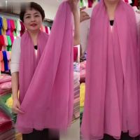 高档丝巾女超大百搭防晒披肩薄长款沙滩巾夏新款时尚鳄鱼皱围巾冬 皮红 180*90cm