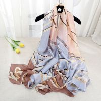 丝巾女士春秋冬季纱巾女刘涛同款丝巾百搭新款防晒韩版长款围巾 链条款蓝色