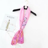 围巾女春秋新款中国风雪纺印花丝巾薄纱巾中老年妈妈款丝巾 桃粉色