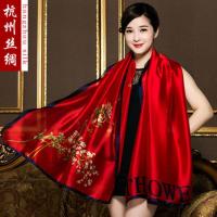 杭州丝绸丝巾春秋百搭超大长巾围巾披肩纱巾头巾围脖沙滩巾礼物 红色-佳人 长180CM*宽90CM