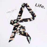 韩国新款夏季女雪纺小丝巾超长双层领巾腰带百搭细长包包绑带长巾 1#黑色羽毛