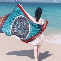 多功能民族风披肩围巾女夏季防晒学生春秋纱巾超大沙滩巾海边丝巾 1#蓝尼泊尔