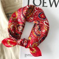 杭州丝绸女春夏季韩版百搭七彩色围巾小领巾真丝桑蚕丝丝巾小方巾 红色腰果花 53CM真丝