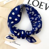 真丝小方巾女丝巾夏季薄款百搭春秋桑蚕丝防晒小领巾杭州丝绸围巾 波点腰果-藏青