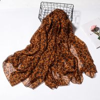 [2个尺寸]1.9米超大雪纺豹纹围巾女冬保暖丝巾披肩多用韩版围脖 [C豹咖啡] 160*50cm