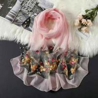 真丝羊毛刺绣百搭潮流披肩丝巾桑蚕丝杭州丝绸精品配旗袍送妈妈款 玫瑰仙子粉色