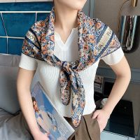 围巾女春秋薄款韩版时尚复古装饰丝巾头巾防晒披肩棉大方巾90cm夏 花边小花