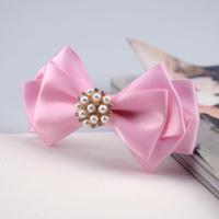 双11蝴蝶结发夹水钻头饰韩版手工diy满天星发饰头花 淡粉色 8cm优质鱼嘴夹