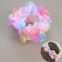 儿童舞蹈表演出盘发网兜小女孩丸子头发饰皮筋发圈头花网套头饰品 彩花-粉色发圈1个