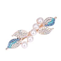 韩版发夹头饰后脑勺珍珠发卡成人镶水钻马尾夹顶夹饰品夹子 小号蓝色[五颗珍珠]