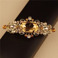 高档百搭气质水晶大号马尾弹簧发夹子成人优雅横夹镶水钻发卡头饰 小号水滴香槟金6.8厘米