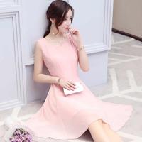 2021新款雪纺无袖夏季中长款宽松韩版收腰A型加肥加大女连衣裙 粉色 XL